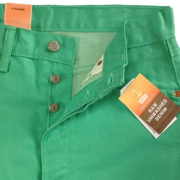 Levi 501 Straight Shrink Fit Raw Unwashed Denim Jeans Pastel Green Barbiecore - Picture 4 of 7